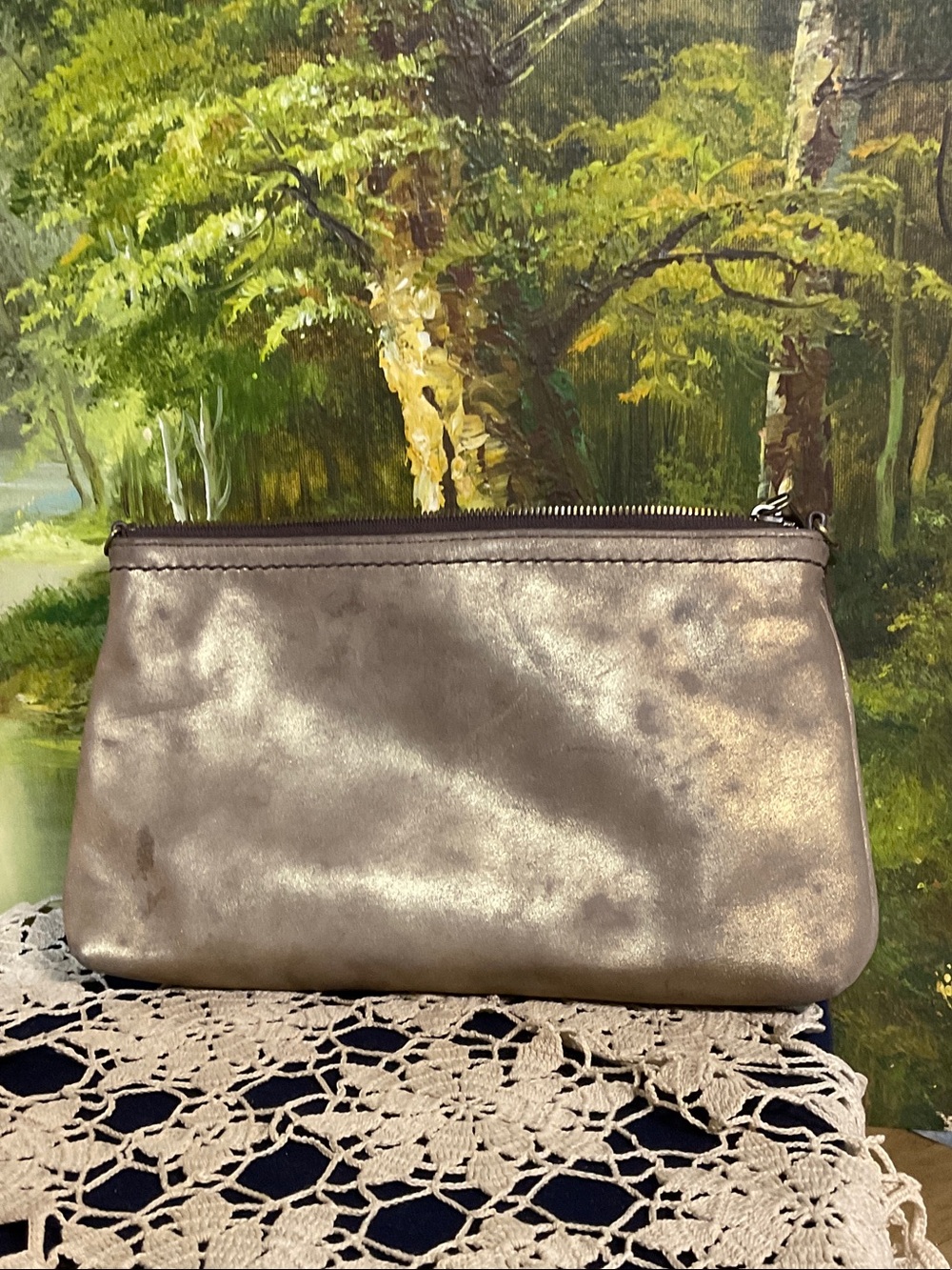 HOBO Metallic Pewter Wristlet Clutch